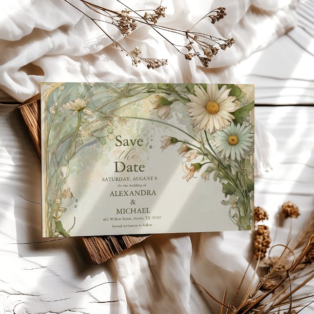 Reserve A Data Dusty Pink Marguerite Daisy Wedding Art Nouveau (Criador carregado)