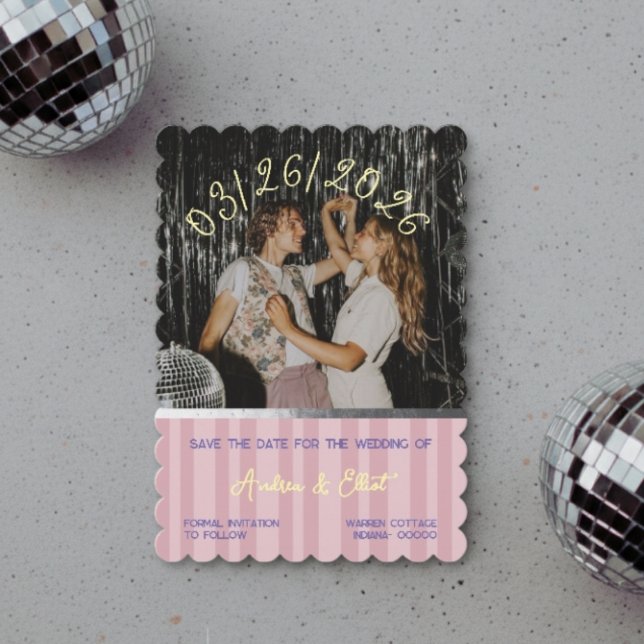 Reserve A Data Dusty Pink Retro Spring Disco Wedding Photo (Criador carregado)