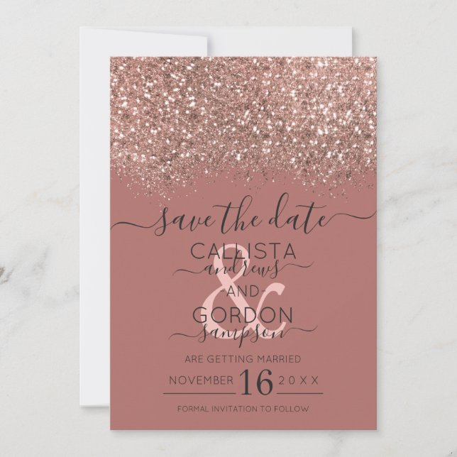 Reserve A Data Dusty Pink Rose Dourada Casamento de Confetti (Frente)