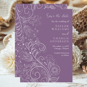 Reserve A Data Dusty Purple Elegant Floral Casamento Salva A Data