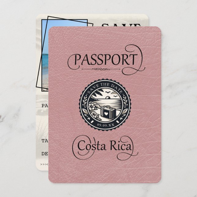 Reserve A Data Dusty Rosa do Passaporte Costa Rica (Frente/Verso)