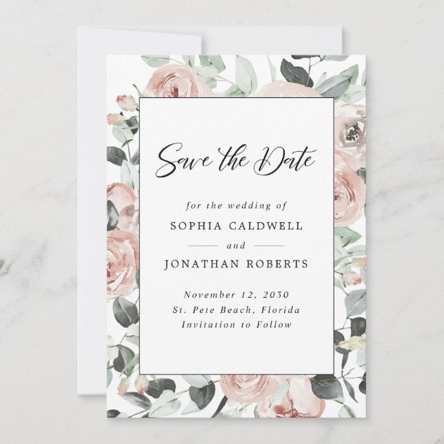 Reserve A Data Dusty Rosa Floral Eucalyptus Wedding (Frente)