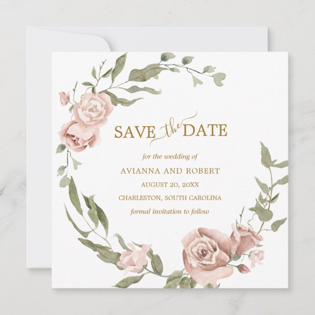Reserve A Data Dusty Rosa Floral Eucalyptus Weding A Data (Frente)