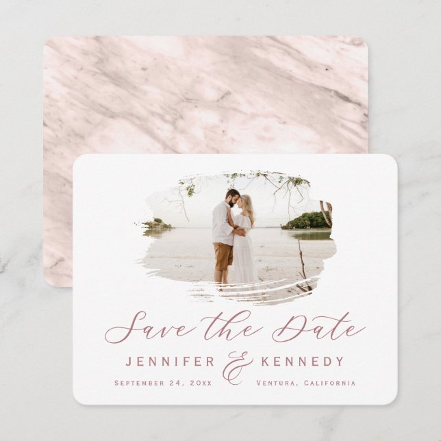 Reserve A Data Dusty Rosa Romântico Molhado com Foto (Frente/Verso)