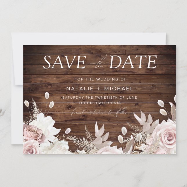 Reserve A Data Dusty Rosa & Rustic Boho Floral Blush Weding (Frente)