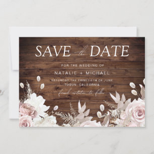 Reserve A Data Dusty Rosa & Rustic Boho Floral Blush Weding
