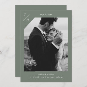 Reserve A Data Dusty Sage Foto do Monograma Moderno Minimalista V