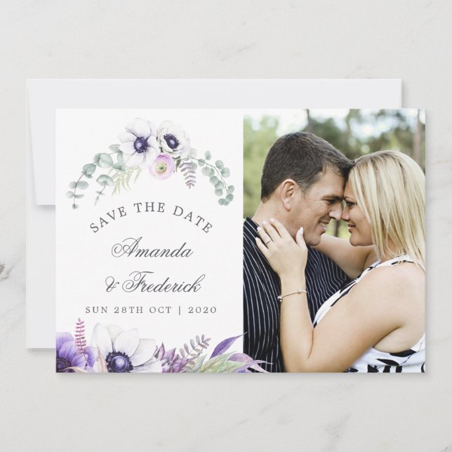 Reserve A Data Dusty Violet Wedding Floral Casamento Salvar Data (Frente)