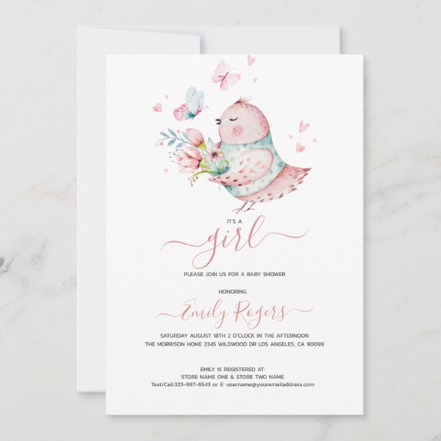 Reserve A Data É uma garota, galinha-branca com borboletas (Frente)