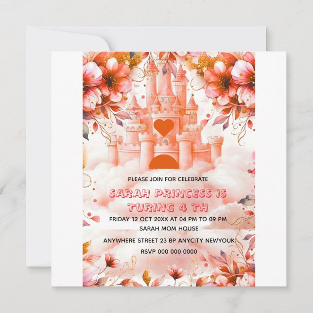 Reserve A Data Editável Quatro de Princesa 4 de Aniversário (Frente)