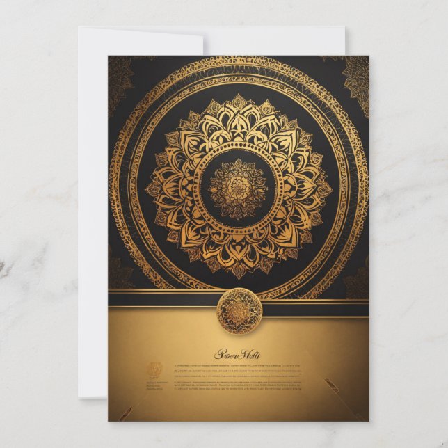 Reserve A Data Elegance Revelado: Ouro e Negra Mandala Art Wedd (Frente)