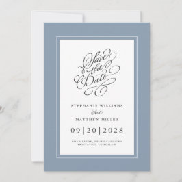 Reserve A Data Elegância Azul Empoeirado Casamento Chic Tendência