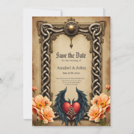 Reserve A Data elegância celta com coração e asas.