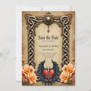 Reserve A Data elegância celta com coração e asas.