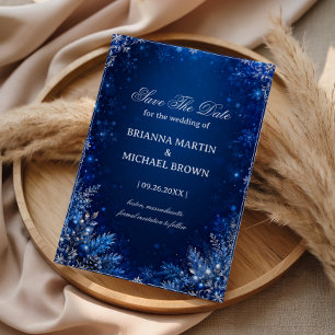 Reserve A Data Elegância Floral de Inverno Azul Meia-Noite