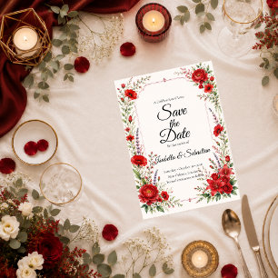 Reserve A Data Elegância Floral Escarlate Romântica Casamento