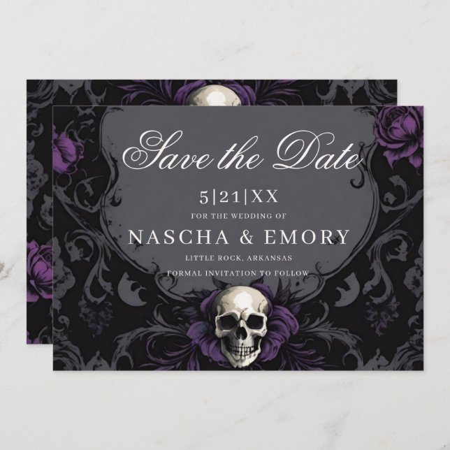Reserve A Data Elegância Gótica Purple Boho Skull Salvar Data (Frente/Verso)