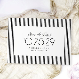 Reserve A Data Elegância Listrada Preto e Branco Casamento Clássi