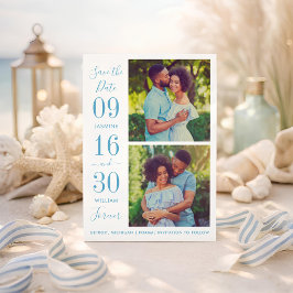 Reserve A Data Elegância Moderna Foto de Casamento Azul Empoeirad
