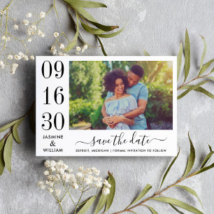 Reserve A Data Elegância Moderna Foto de Casamento Preto e Branco