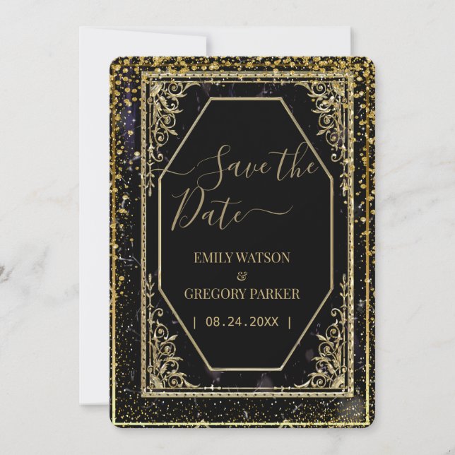 Reserve A Data Elegância preta e dourada pura ,  (Frente)