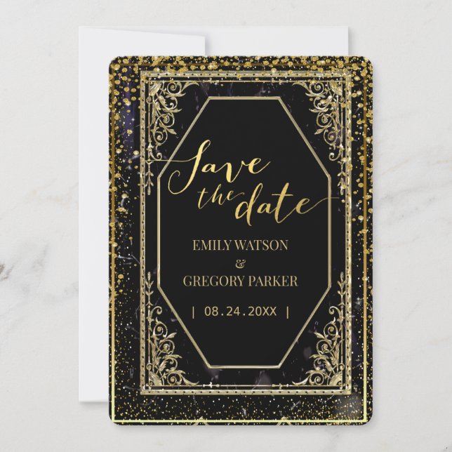 Reserve A Data Elegância preta e dourada pura,  (Frente)