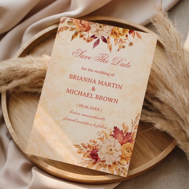 Reserve A Data Elegant Autumn Floral Announcement Neutral (Criador carregado)