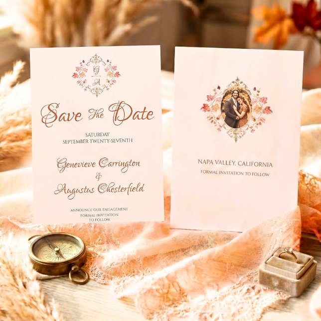 Reserve A Data Elegant Autumn Leaves Engagement Photo Wedding  (Criador carregado)