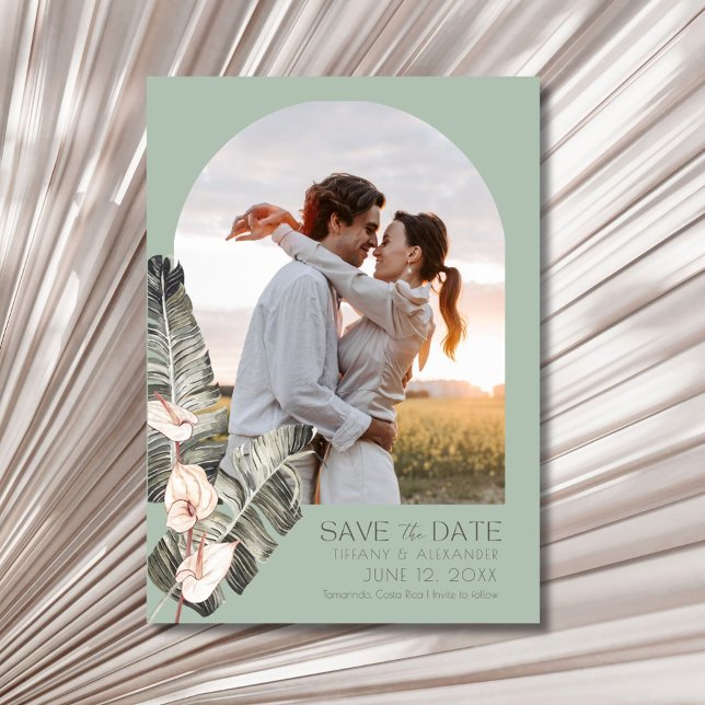 Reserve A Data Elegant Beach Tropical Photo Wedding  (Elegant Beach Tropical Photo Wedding Save The Date)