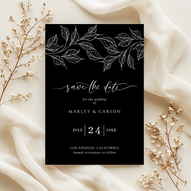 Reserve A Data Elegant Black and White Botanical Wedding (Criador carregado)