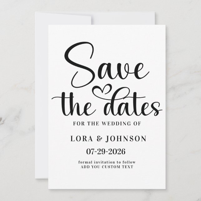 Reserve A Data Elegant black and white wedding Calligraphy (Frente)