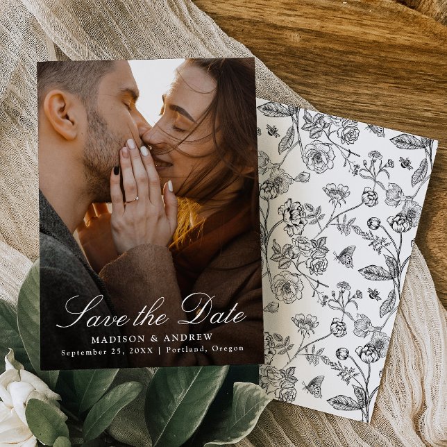 Reserve A Data Elegant Black Chinoiserie Photo Wedding (Criador carregado)