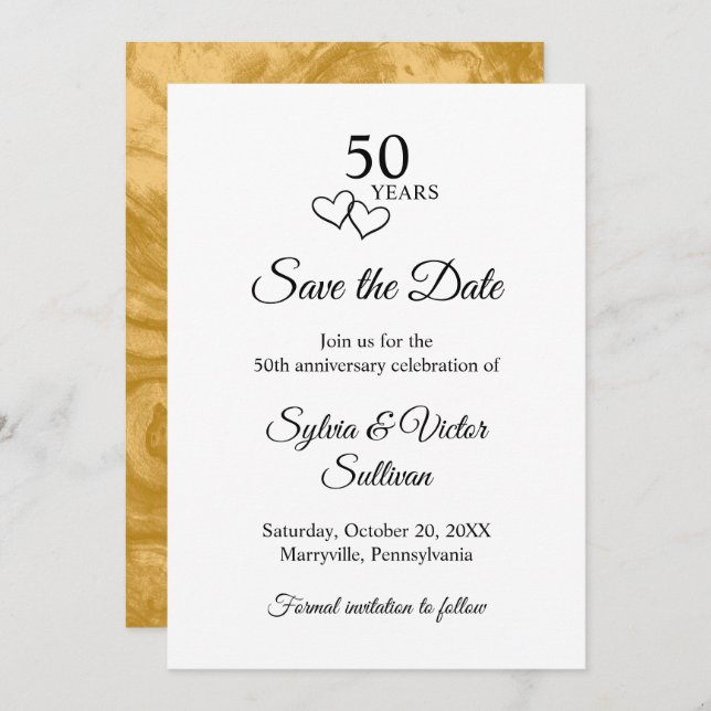 Reserve A Data Elegant Black & White 50th Wedding Anniversary (Frente/Verso)