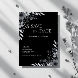 Reserve A Data Elegant Black & White Floral Hand-Drawn Wedding