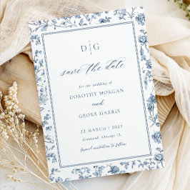 Reserve A Data Elegant Blue Chinoiserie Flat Save The Date Card
