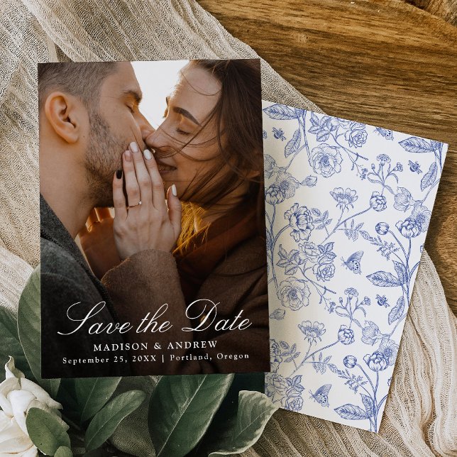 Reserve A Data Elegant Blue Chinoiserie Photo Wedding (Criador carregado)