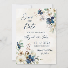 Reserve A Data Elegant Blue Flora Winter Save the Date Card
