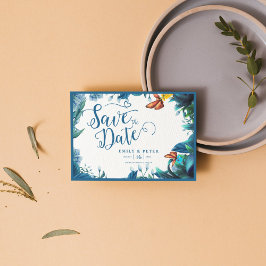 Reserve A Data Elegant Blue Green Botanical Butterfly Wedding