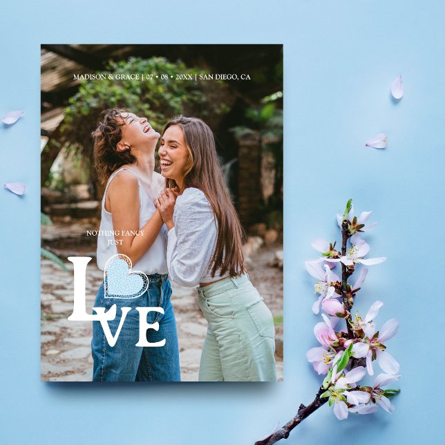 Reserve A Data Elegant Blue Heart Photo Fancy Love Wedding (Criador carregado)