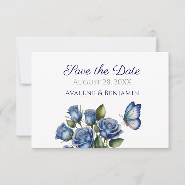 Reserve A Data Elegant Blue Roses Butterfly Silver Wedding (Frente)
