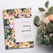 Elegant Blush and Navy Watercolor Floral Wedding 
