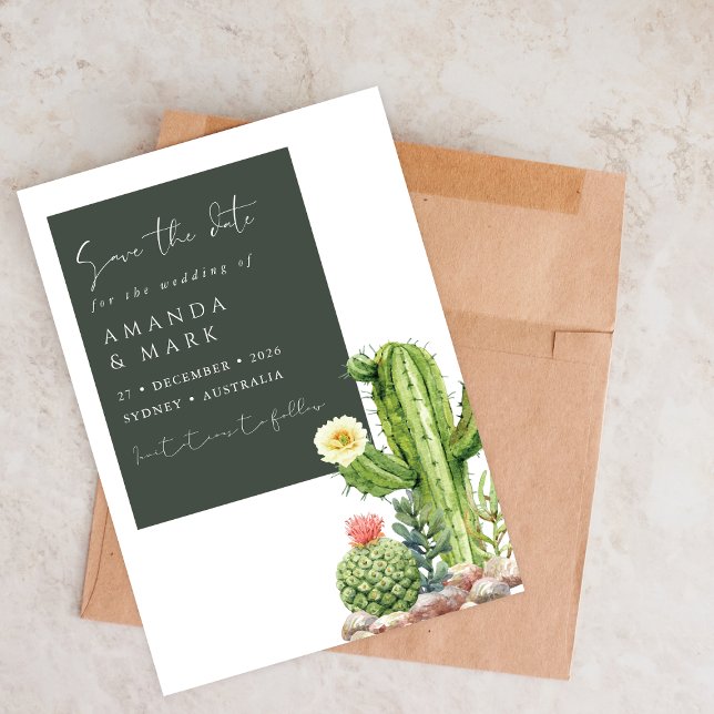 Reserve A Data Elegant Boho Cactus Desert Succulent Save the date (Criador carregado)