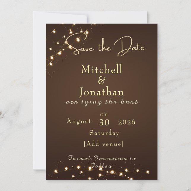 Reserve A Data Elegant Brown & Gold String Lights wedding  (Frente)