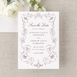 Reserve A Data Elegant Burgundy Ornate Floral Frame Wedding