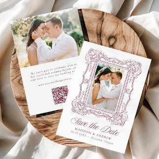 Reserve A Data Elegant Burgundy Ornate Frame QR Code Wedding