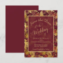 Elegant Calligraphy Burgundy & Gold Leaves Wedding