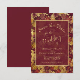 Reserve A Data Elegant Calligraphy Burgundy & Gold Leaves Wedding