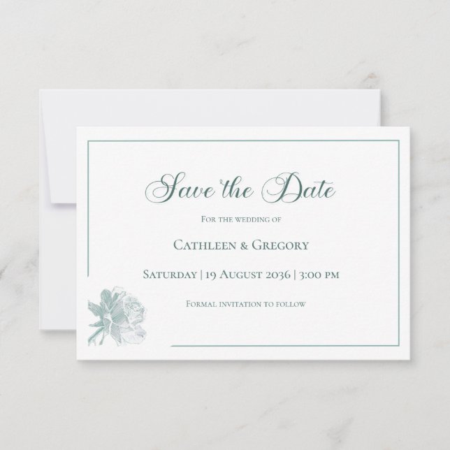 Reserve A Data Elegant Calligraphy Sage Green Floral Wedding (Frente)