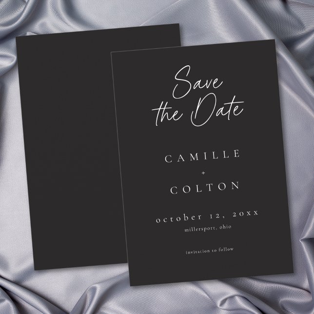 Reserve A Data Elegant Charcoal Black Minimalist Wedding (Elegant Charcoal Black Minimalist Wedding Save The Date)