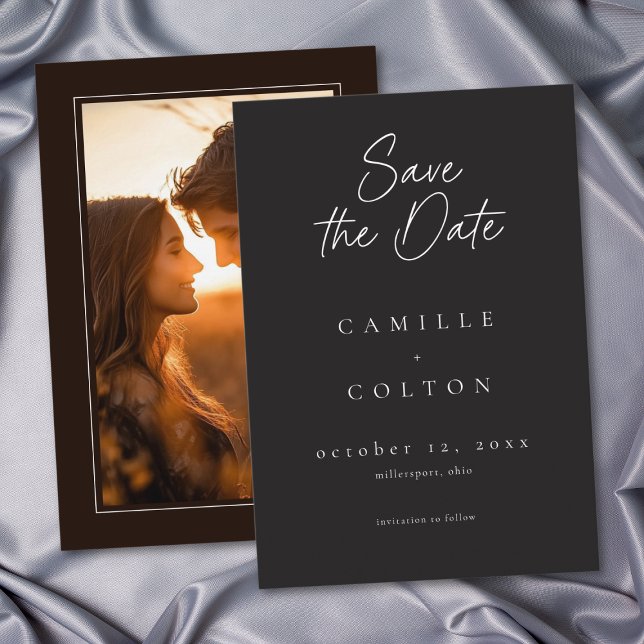 Reserve A Data Elegant Charcoal Black Minimalist Wedding Photo (Elegant Charcoal Black Minimalist Wedding Photo Save The Date)